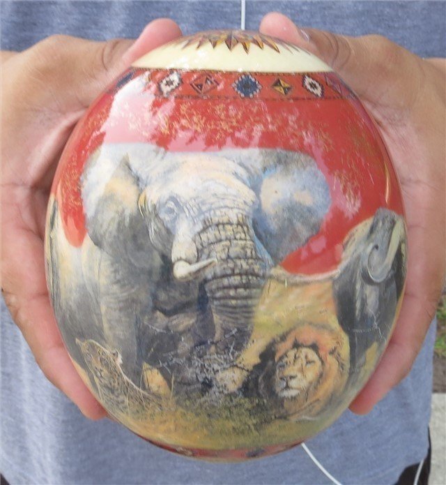 Real South African Decoupage Ostrich Egg with the African Big 5 Animals