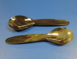 9-1/2 inches Horn Spoon and Spork Salad Serving Sets <font color=red> Wholesale</font> - 7 @ $14.25 a set