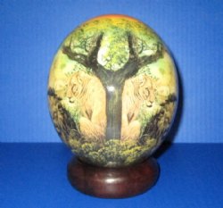 6 inches tall African Big 5 Decoupage Ostrich Egg for Sale with a Wooden Bangle Stand - Buy this one for $49.99