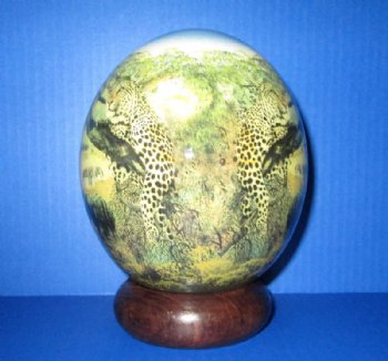 5-3/4 inches tall Decoupage Ostrich Egg with Africa's Big 5 Animals on a wooden bangle stand - Buy this one for $49.99