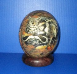 6 inches tall Decoupage Ostrich Egg with Map of Africa and Big 5 Animals and Dark Wood Bangle Stand - Buy this one for $49.99