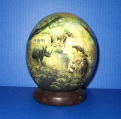 5-3/4 inches Africa's Big 5 Decoupage Ostrich Egg with Wooden Bangle Stand - Buy this one for $49.99