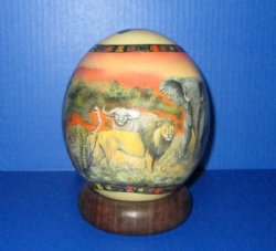 5-3/4 inches Decoupage Ostrich Egg with Africa's Big 5 and Map of Africa and Dark Wood Bangle Stand - Buy this one for $49.99