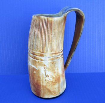 16 ounce 6-7/8 inches Buffed and Carved Ox Horn Drinking Mug for Sale, with a Hand Scraped Rustic Look for $39.99