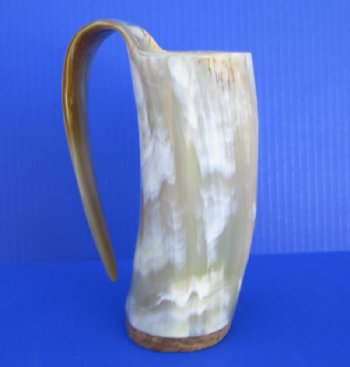 7 inches tall Genuine Buffalo Horn 20 ounces Beer Tankard for Sale, with blends of whites and tans - Buy this one for $39.99