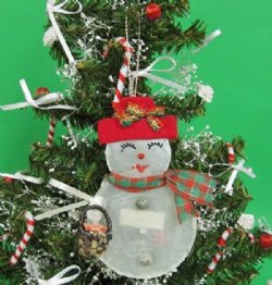 4 inches Capiz Shell Snowman Ornaments with a Tiny Basket of Flowers <font color=red> Wholesale</font>  - 60 @ $1.60 each