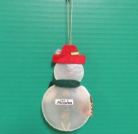 4 inches Capiz Shell Snowman Ornaments with a Tiny Basket of Flowers <font color=red> Wholesale</font>  - 60 @ $1.60 each