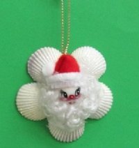 3-1/4 inches Santa Seashell Ornaments in a Cockle Shell Wreath Design Centered with a Santa Face  -  5 @ $3.30 each