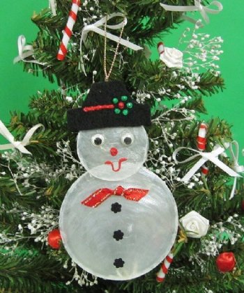 3-3/4 inches White Capiz Shell Snowman Ornaments  <font color=red> Wholesale</font> - 50 @ $2.05 each