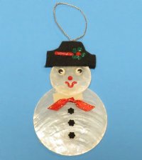 3-3/4 inches White Capiz Shell Snowman Ornaments  <font color=red> Wholesale</font> - 50 @ $2.05 each