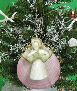 3-1/2 inches  Moon Shell Decorated with a Straw Angel Christmas Tree Ornaments - 10 @ $3.30 each