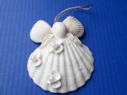 4-1/2 inches White Scallop Shell Angel Christmas Ornaments - 6 @ $2.50 each