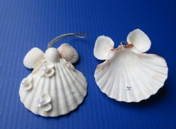 4-1/2 inches White Scallop Shell Angel Christmas Ornaments - 6 @ $2.50 each