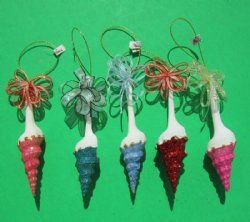 3 to 4 inches Dyed Glitter Spindle Shell Christmas Tree Ornaments - 10 Assorted Colors @ $3.95 each