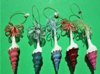 3 to 4 inches Dyed Glitter Spindle Shell Christmas Tree Ornaments - 10 Assorted Colors @ $3.95 each