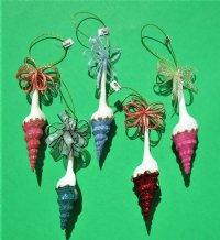 3 to 4 inches Dyed Glitter Spindle Shell Christmas Tree Ornaments - 10 Assorted Colors @ $3.95 each