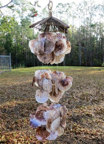 38 inches long Saddle Oyster Shell Wind Chime, with a rustic look - Case: 6 @ $14.05 each; 2 <font color=red> Wholesale Cases</font> @ $9.35 each