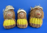 Carved Coconut Monkey Holding Bananas  - Bag of 15 @ $5.25 each; <font color=red> Wholesale</font> 30 @ $3.50 each