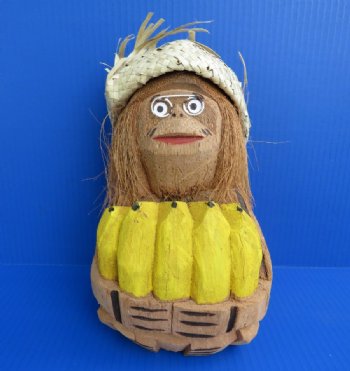 Carved Coconut Monkey Holding Bananas  - Bag of 15 @ $5.25 each; <font color=red> Wholesale</font> 30 @ $3.50 each