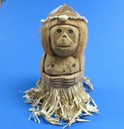 9 to 11  inches Painted and Carved Coconut Monkey Hula Dancer wearing a Grass Skirt and Seashell Head Band - $7.99 each; 6 @ $5.80 each