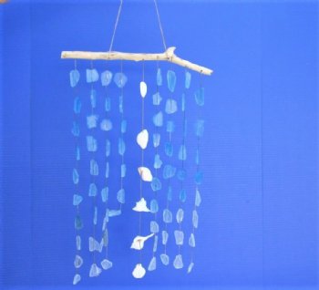 19 inches Hanging Blue Sea Glass with White Shells on Driftwood Wall Decor - 3 @ $6.50 each