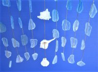 19 inches Hanging Blue Sea Glass with White Shells on Driftwood Wall Decor - 3 @ $6.50 each