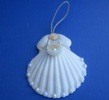 4-1/4 inches White Scallop Shell Angel Ornaments - 10 @ $2.80 each 