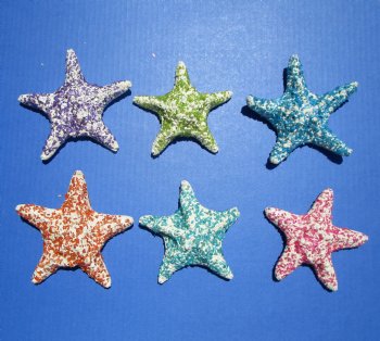 4 to 6 inches Decorative Dyed Jungle Starfish <font color=red> Wholesale</font> Covered with Tiny Crushed Dyed Shells in Assorted Colors - 72 @ $1.35 each