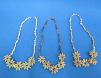 18 inches Nassarius Shells with 5 Cowrie Shell Flowers Seashell Necklaces  -  $14.40 a dozen ;  3 dozen @ $13.45 a dozen