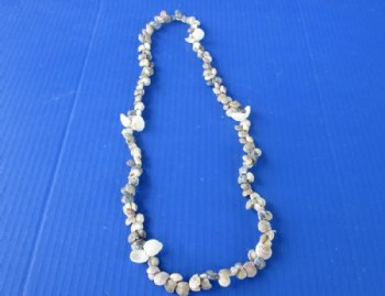 26 to 30 inches Gray, White and Pink Real Umbonium Seashell Leis Necklaces, accented with Tiny White Clam Shells in Bulk Pack of 12 @ .83 each