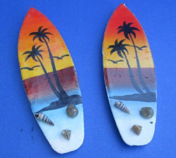 Surfboard Magnet with Sunset Beach Scene and Tiny Shells <font color=red> Wholesale</font> - 144 @ .67 each