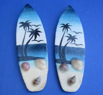 Blue Surfboard Magnets with Beach Scene and Tiny Shells <font color=red> Wholesale</font> - 144 @ .67 each