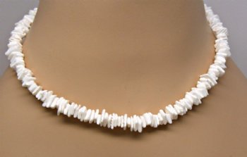  White Puka Shell Necklaces <font color=red> Wholesale</font> , White Clam Chip Necklaces in Bulk - Size 18 inches - 60 @ $1.53 each; Size 20 inches - 60 @ $1.70 each 