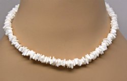  White Puka Shell Necklaces <font color=red> Wholesale</font> , White Clam Chip Necklaces in Bulk - Size 18 inches - 60 @ $1.53 each; Size 20 inches - 60 @ $1.70 each 