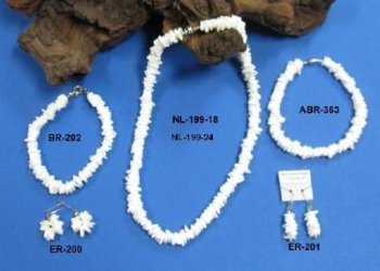 White Puka Shell Necklaces for Sale, White Chip Necklaces -18 inches are Packed 12 @ $2.45 each; 20 inches are Packed 12 @ $2.75 each