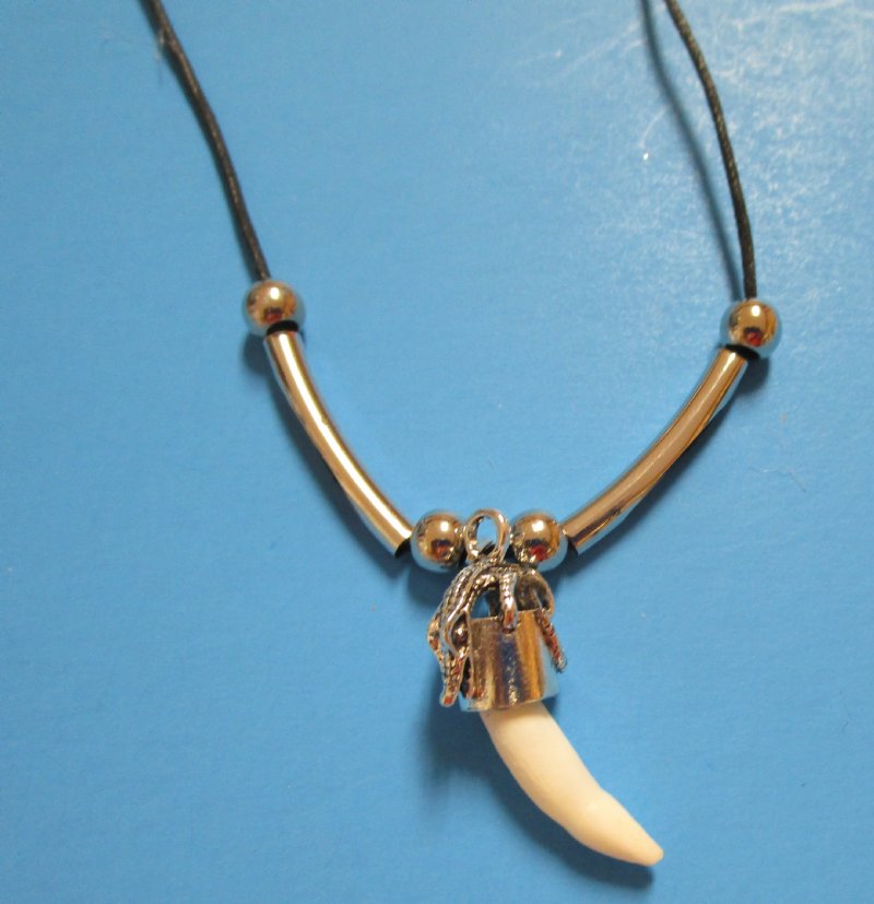 20 inches Genuine Alligator Tooth Necklace with Decorative Silver Tube