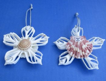 3-1/2 inches Center Cut White Canarium Conch Shell Flower Ornaments <font color=red> Wholesale</font> - 70 @ $1.35 each