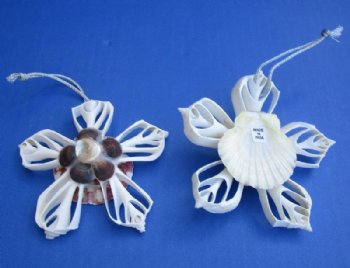 White Seashell Flower Christmas Ornaments <font color=red> Wholesale</font> 3-1/2 inches - 70 @ $1.35 each