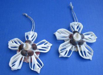 White Seashell Flower Christmas Ornaments <font color=red> Wholesale</font> 3-1/2 inches - 70 @ $1.35 each