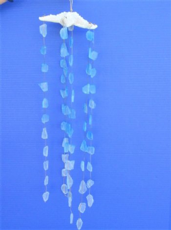 16 inches White Starfish with Blue Sea Glass Wind Chimes <font color=red> Wholesale</font> - 30 @ $3.15 each