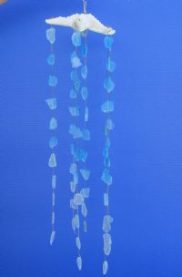 16 inches White Starfish with Blue Sea Glass Wind Chimes <font color=red> Wholesale</font> - 30 @ $3.15 each