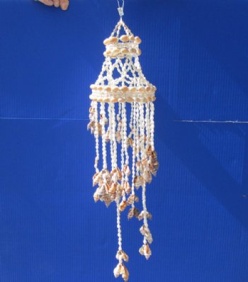 23 inches Spiral Shell Wind Chimes with White Nassarius and Brown Chulla Conch Shells <font color=red>Wholesale</font> - Case of 12 for $9.00 each