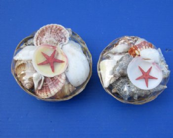 6 inches Round Seashell Basket of Assorted Shells - Case of 36 @ $1.50 each;