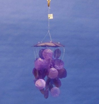 9 inches Small Purple Capiz Shell Wind Chimes <font color=red> Wholesale</font> - 24 @ $4.20 each