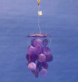 9 inches Small Purple Capiz Shell Wind Chimes <font color=red> Wholesale</font> - 24 @ $4.20 each