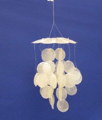 9 inches Small White Capiz Shell Wind Chimes <font color=red> Wholesale</font> - 24 @ $4.20 each