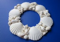 12-1/2 inches White Great Scallop Seashell Wreaths <font color=red>Wholesale</font> Decorated with Small White Shells - Case: 15 @ $10.35 each