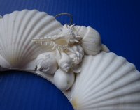 12-1/2 inches White Great Scallop Seashell Wreaths <font color=red>Wholesale</font> Decorated with Small White Shells - Case: 15 @ $10.35 each