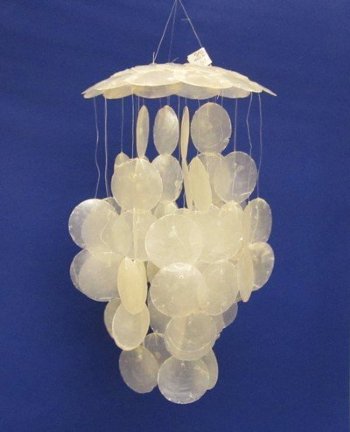 8 by 12 inches long White Capiz Shell Windchimes <font color=red> Wholesale</font>- 18 @ $5.40 each