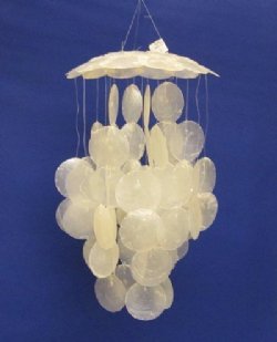 8 inches by 12 inches long Small White Capiz Shell Windchime - $9.99 each;  2 @ $8.65 each